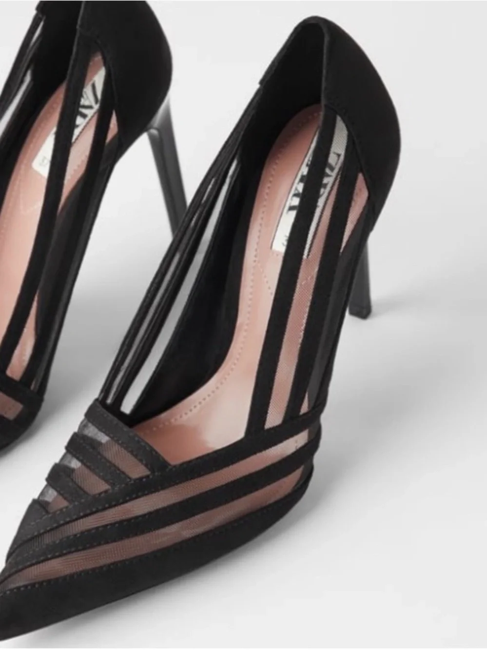 Zara Black Mesh Pointed-Toe Pumps